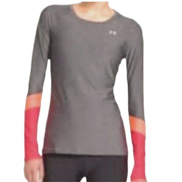 Under Armour Long Sleeve Athletic Colorblock Gray Orange Pink Large - Picture 1 of 13